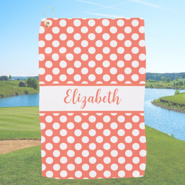Fun Orange polka dots custom name ladies Golfhandtuch (Von Creator hochgeladen)