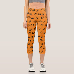 Fun-orange-schwarze Kürbislaterne Muster Halloween Capri Leggings
