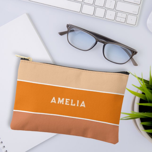 Fun-Orange-Stripe-Monogramm Zubehörtasche (Fun personalized orange stripe pencil case accessory pouch gift for her
)
