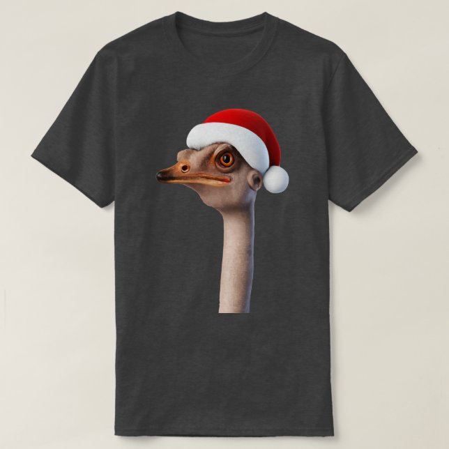 Fun Ostrich Weating Weihnachtsmannmütze Tierischer T-Shirt (Design vorne)