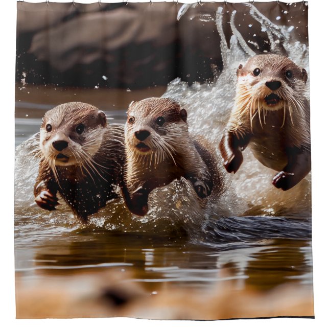 Fun Otters, die in Wasser und Wildtiere herumlaufe Duschvorhang (Vorderseite)