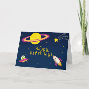 Fun Outer Space Rocket Greeting Card Karte