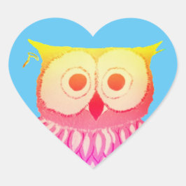 Fun Owl Blue Heart Sticker