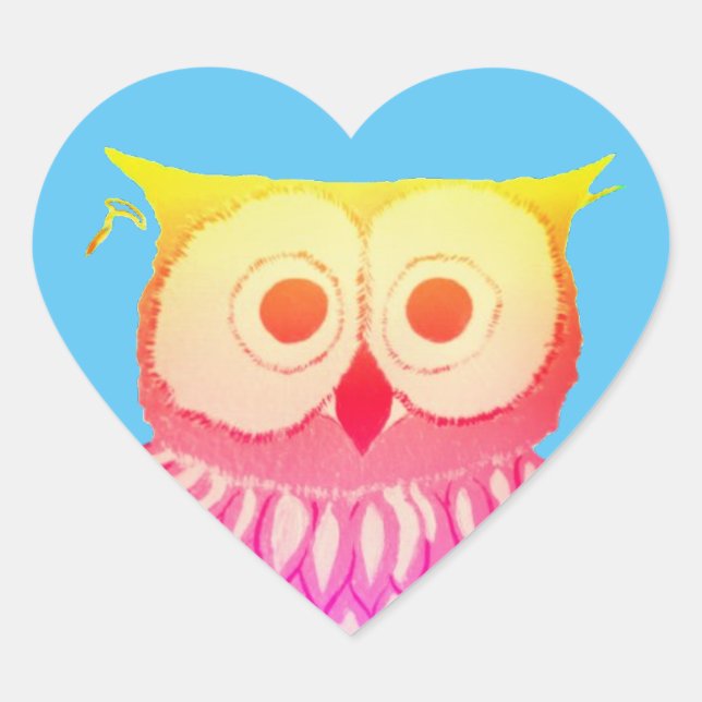 Fun Owl Blue Heart Sticker (Vorderseite)