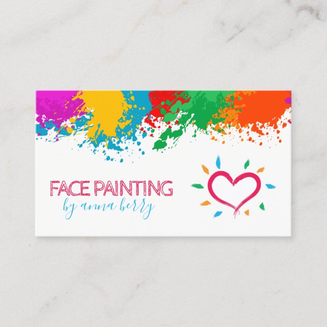 Fun Paint Spritzer und Heart Face Painting Telefonnummerkarte (Vorderseite)