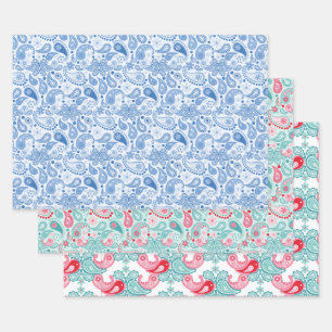 Fun Paisley Muster Blue Aquamarin Red Geschenkpapier Set
