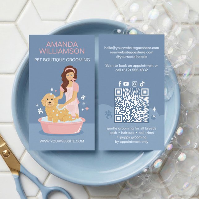 Fun Pampered Pet Dog Groomer Professional Stylist  Visitenkarte (Fun Pampered Pet Dog Groomer Professional Stylist Business Card)