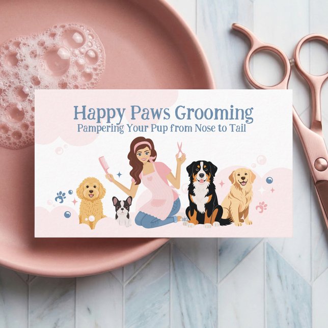 Fun Pampered Pet Dog Groomer Professional Stylist  Visitenkarte (Fun Pampered Pet Dog Groomer Professional Stylist Business Card)