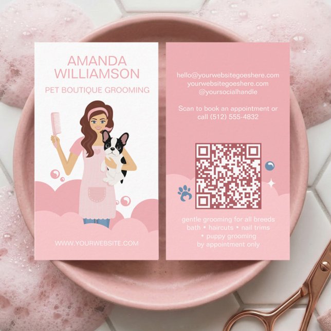 Fun Pampered Pet Dog Groomer Professional Stylist  Visitenkarte (Fun Pampered Pet Dog Groomer Professional Stylist Business Card)