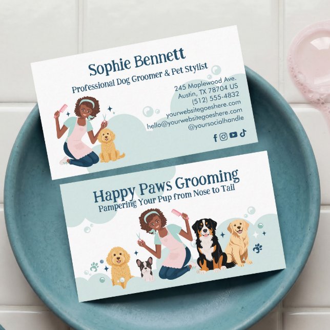Fun Pampered Pet Dog Groomer Professional Stylist  Visitenkarte (Fun Pampered Pet Dog Groomer Professional Stylist Business Card)