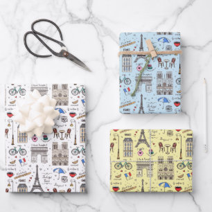 Fun Paris Doodles - 3 Farben Geschenkpapier Set