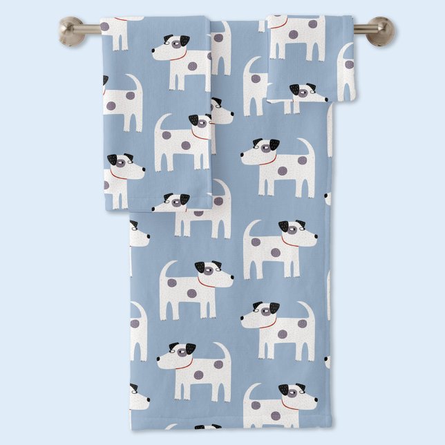 Fun Parson Jack Russell Terrier Dog Blue Badhandtuch Set (Jack Russell Parson Terrier dog pattern towel set)