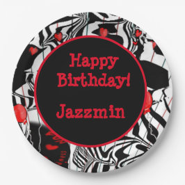 Fun Party Black, White, Red Modern Jazz Pappteller