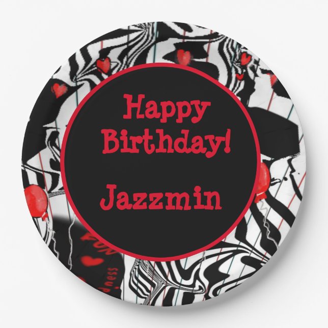 Fun Party Black, White, Red Modern Jazz Pappteller (Vorderseite)