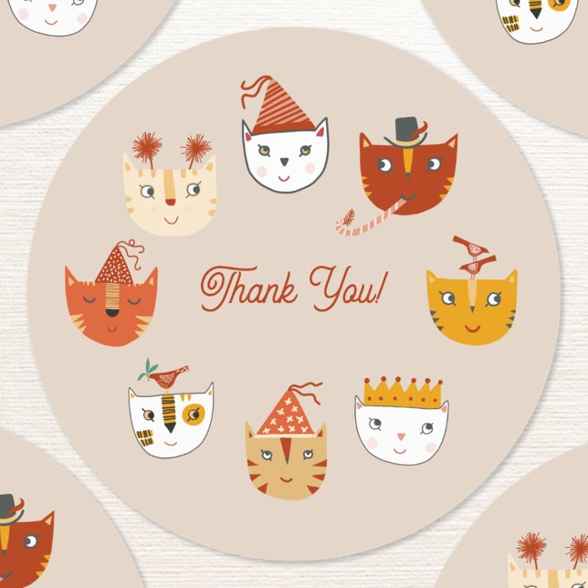 Fun Party Cat Vielen Dank Runder Aufkleber (Fun party cat thank you sticker)