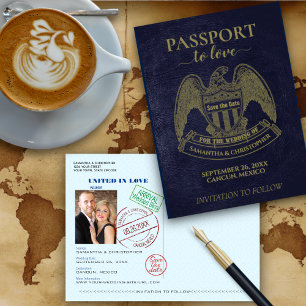 Fun Passport-Hochzeit in Urlaubsort Save the Date Postkarte