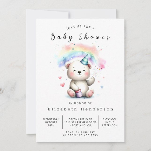 Fun Pastel Bear Baby Dusche Einladung (Vorderseite)