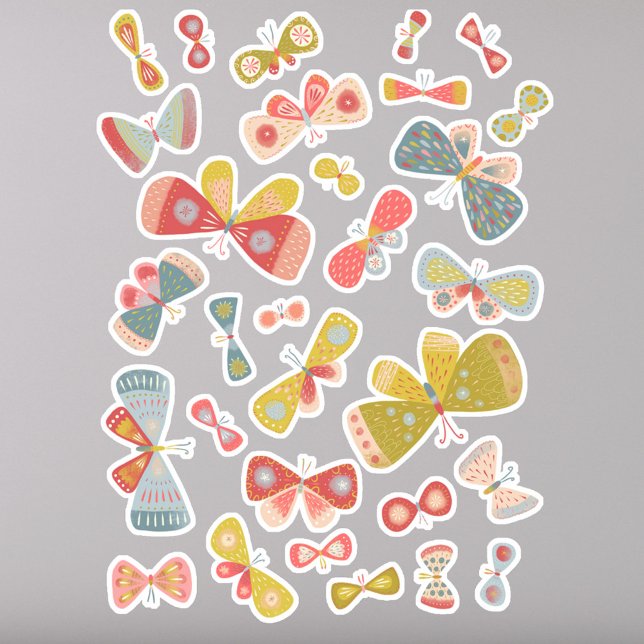 Fun Pastel Butterflies Aufkleber (Fun butterfly sticker sheet)