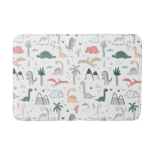 Fun Pastel Dinosaur Scene Pattern Badematte