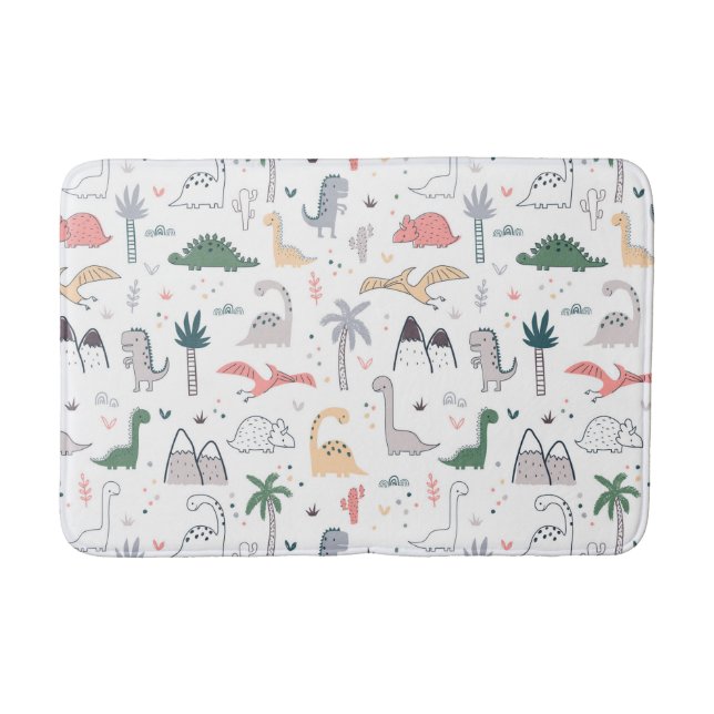 Fun Pastel Dinosaur Scene Pattern Badematte (Vorderseite)