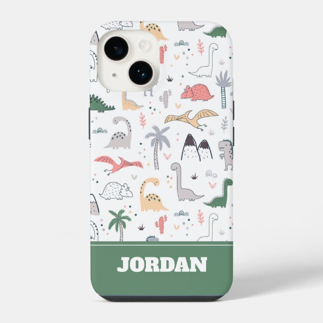 Fun Pastel Dinosaur Scene Pattern iPhone Hülle (Rückseite)