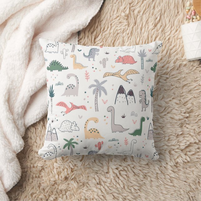 Fun Pastel Dinosaur Scene Pattern Kissen (Decke)