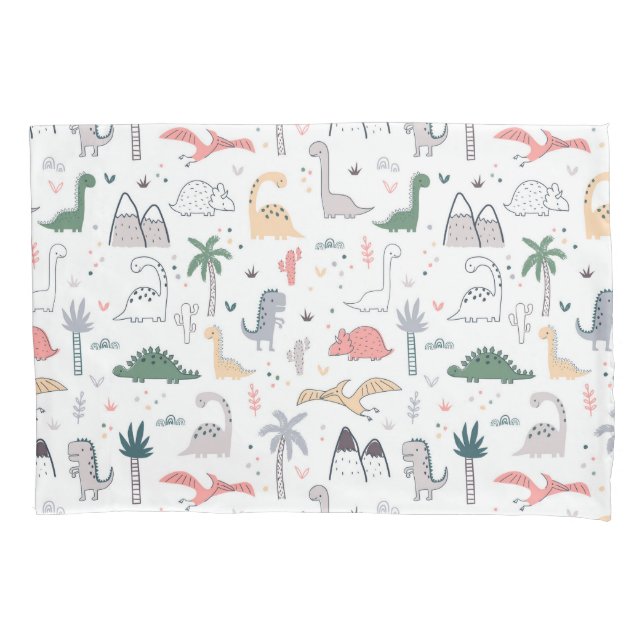 Fun Pastel Dinosaur Scene Pattern Kissenbezug (Vorderseite)