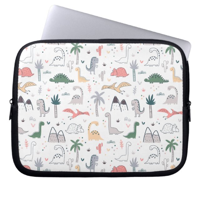 Fun Pastel Dinosaur Scene Pattern Laptopschutzhülle (Vorderseite)
