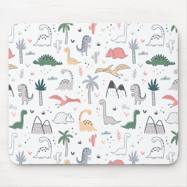 Fun Pastel Dinosaur Scene Pattern Mousepad (Vorne)