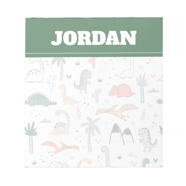 Fun Pastel Dinosaur Scene Pattern Notizblock (Vorderseite)