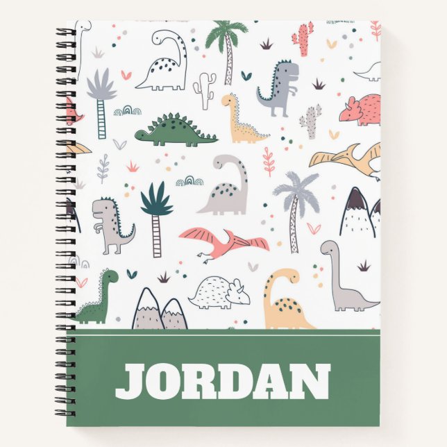 Fun Pastel Dinosaur Scene Pattern Notizbuch (Vorderseite)