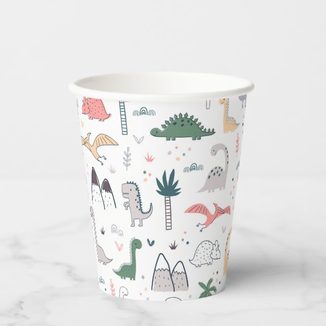 Fun Pastel Dinosaur Scene Pattern Pappbecher (Vorderseite)