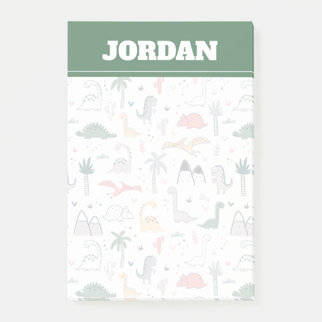 Fun Pastel Dinosaur Scene Pattern Post-it Klebezettel (Vorderseite)