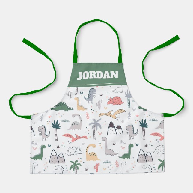 Fun Pastel Dinosaur Scene Pattern Schürze (Vorderseite)