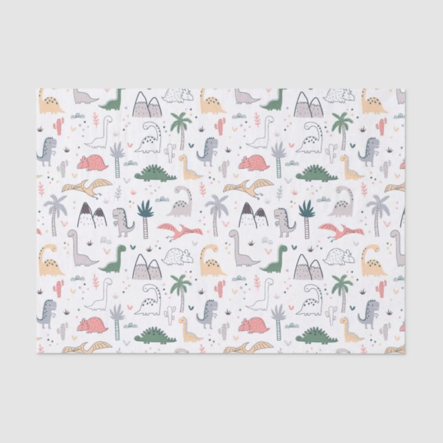 Fun Pastel Dinosaur Scene Pattern Seidenpapier (Vorderseite)