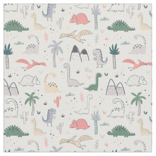 Fun Pastel Dinosaur Scene Pattern Stoff