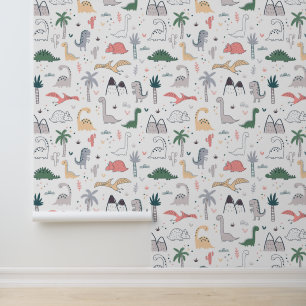 Fun Pastel Dinosaur Scene Pattern Tapete