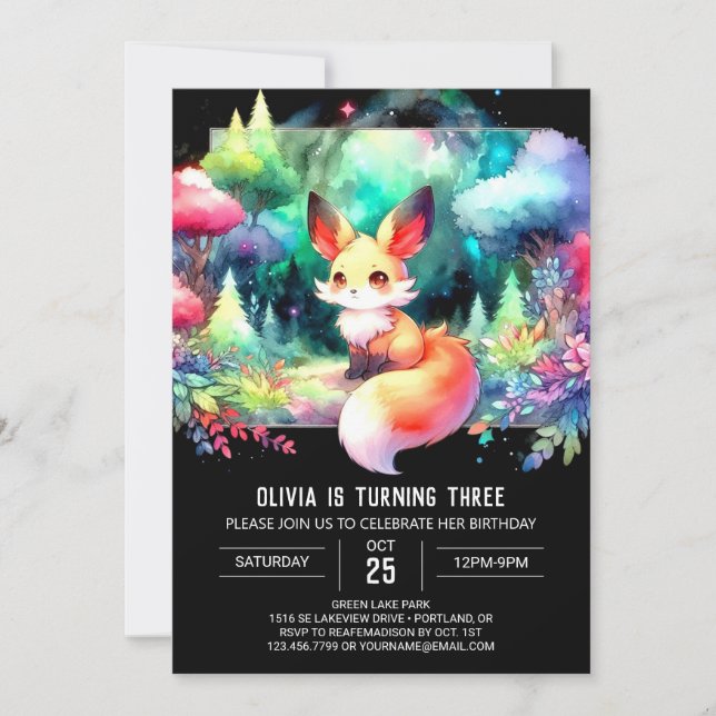 Fun Pastel Fox Geburtstag Einladung (Vorderseite)