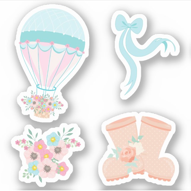 Fun Pastel Hot Air Ballon Floral Sticker (Vorderseite)