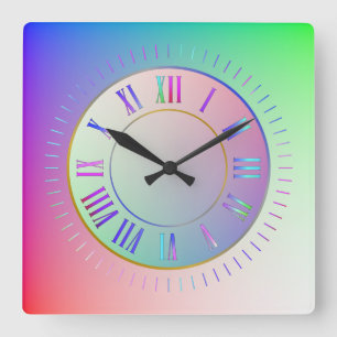 Fun Pastel Rainbow Farben römische Stunde, Minuten Quadratische Wanduhr