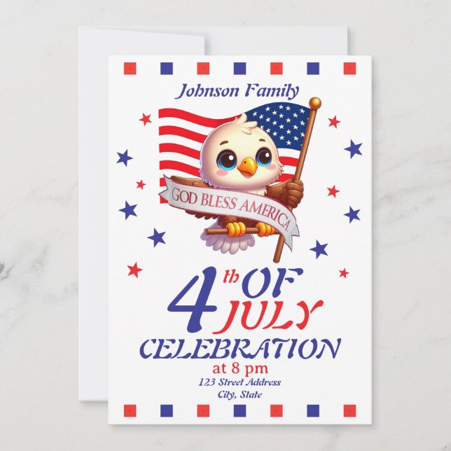 Fun Patriotic USA Flag Red White & Blue Eagle 🇺🇸 Einladung (Vorderseite)
