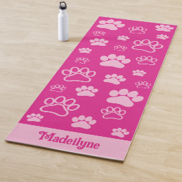 Fun Paw Print Monogram Hot Pink und Light Pink Yogamatte