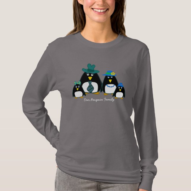 Fun Penguin Familie von 4 Weihnachten T-Shirt (Vorderseite)