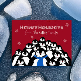 Fun Penguin Familie Weihnachten Rote Postkarte