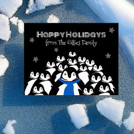 Fun Penguin Familie Weihnachten Schwarze Postkarte