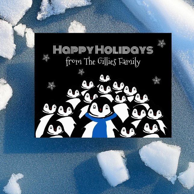 Fun Penguin Familie Weihnachten Schwarze Postkarte (Von Creator hochgeladen)