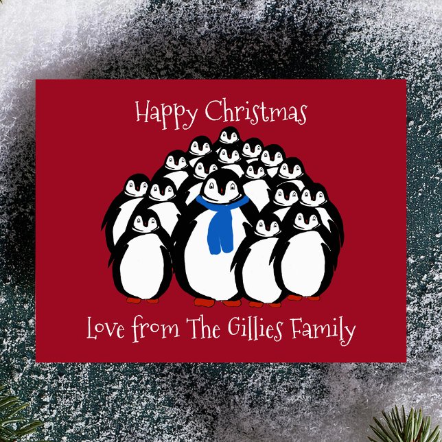 Fun Penguin Familienweihnachtskarte Feiertagspostkarte (Quirky Christmas cards 🐧🎄)