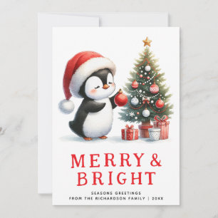 Fun Penguin Merry Bright Moderne Minimale Weihnach Feiertagskarte