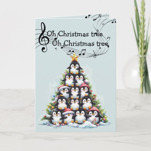 Fun Penguin Oh Christmas Tree Musical Karte (Vorderseite)