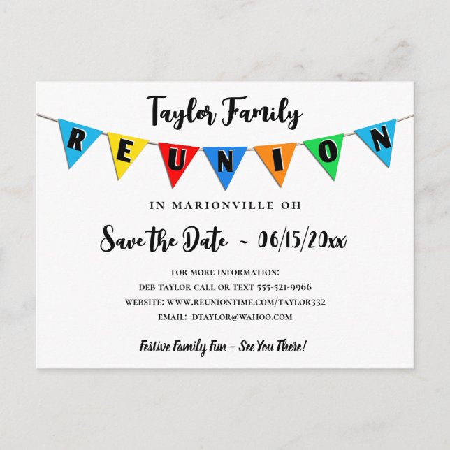 Fun Pennant Family Wiedersehen Save the Date Postk Postkarte (Vorderseite)